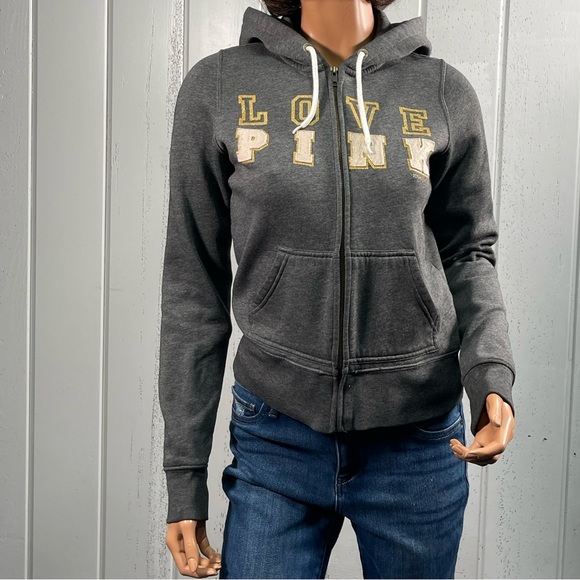 *PINK Victoria's Secret Women's Gray Zip Up Hoodie Jacket Sz S - Picture 9 of 13